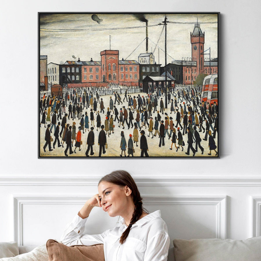 Large LS Lowry Framed Canvas Print of Going to Work Landscape Famous Painting