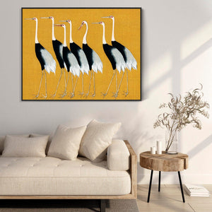 Japanese Red Crown Crane Birds Wall Art Framed Canvas Print of Ogata Korin Painting