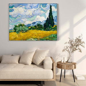 Large Vincent Van Gogh Wall Art Framed Canvas Print of Wheatfield Painting