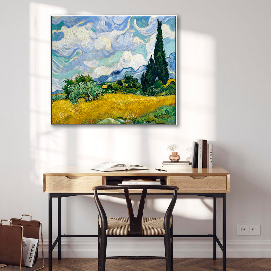 Large Vincent Van Gogh Wall Art Framed Canvas Print of Wheatfield Painting