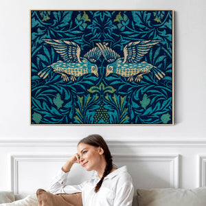 Large Blue William Morris Wall Art Framed Canvas Print of Famous Birds Tapestry Pattern