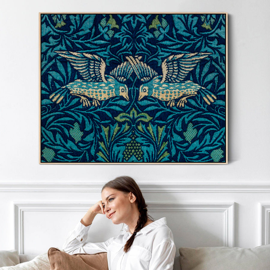 Large Blue William Morris Wall Art Framed Canvas Print of Famous Birds