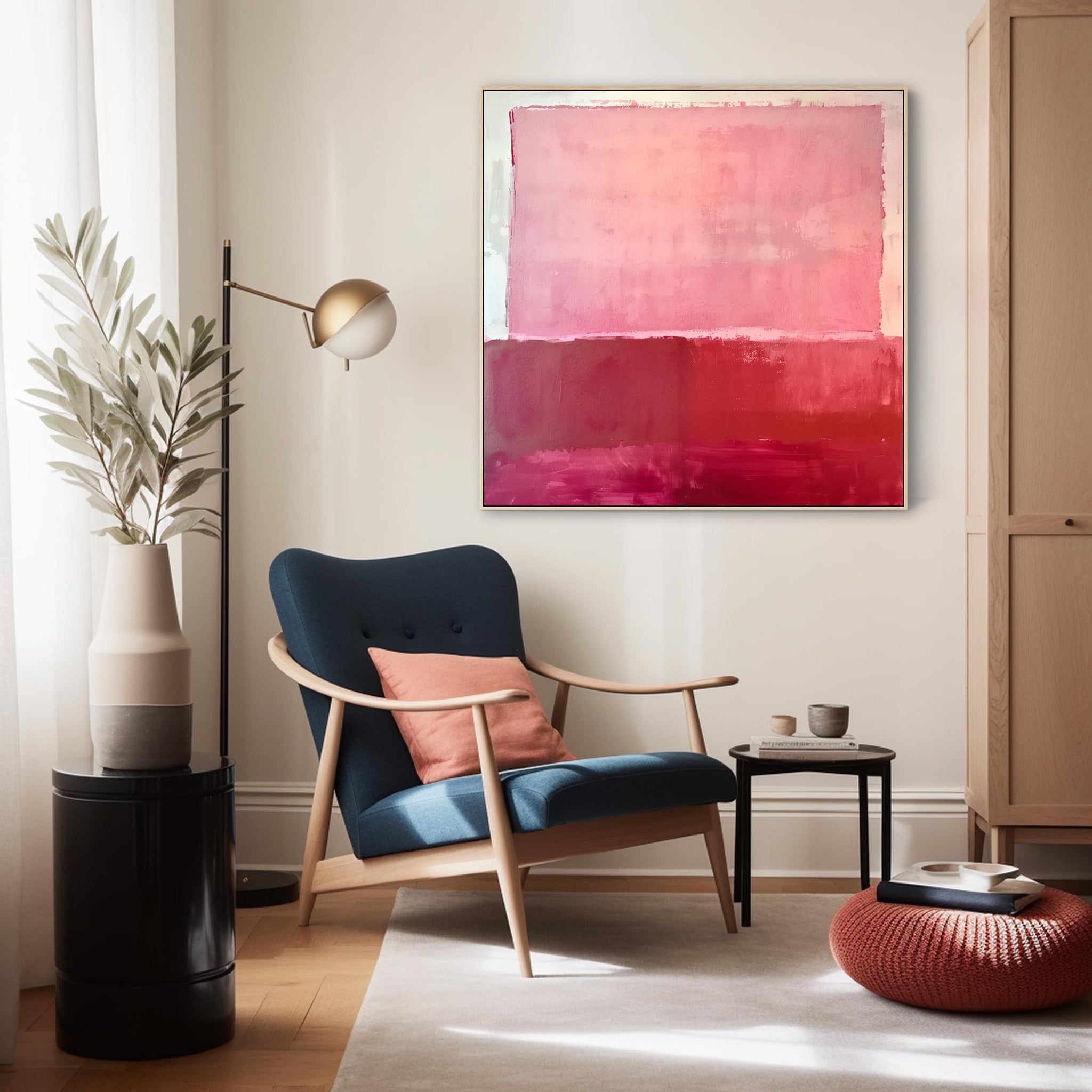 Large Abstract Mark Rothko Style Wall Art Framed Canvas Print Red Blus