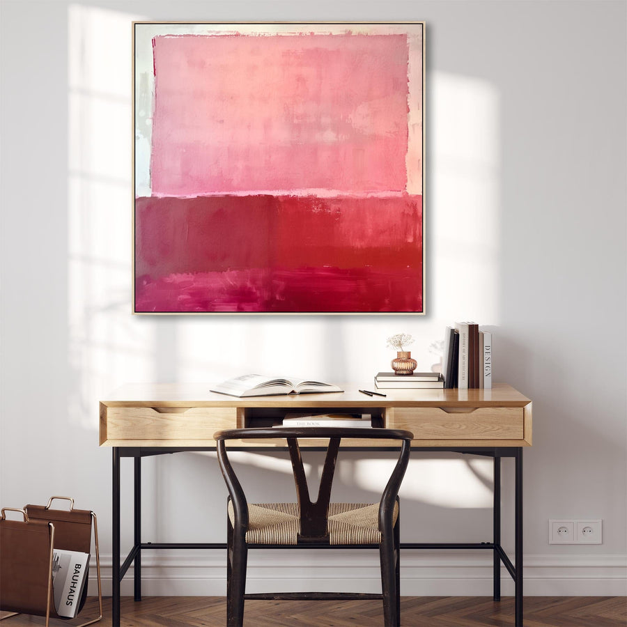 Large Abstract Mark Rothko Style Wall Art Framed Canvas Print Red Blush Pink Painting - 100cm x 100cm