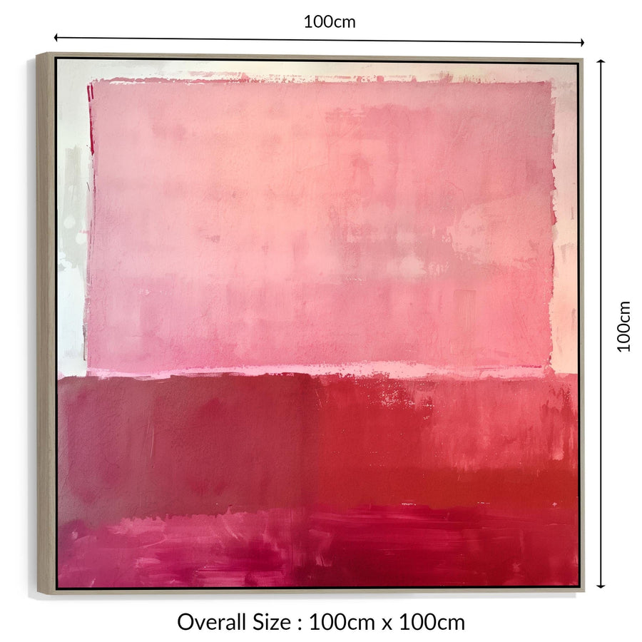 Large Abstract Mark Rothko Style Wall Art Framed Canvas Print Red Blush Pink Painting - 100cm x 100cm