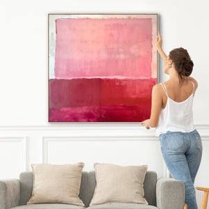 Large Abstract Mark Rothko Style Wall Art Framed Canvas Print Red Blush Pink Painting - 100cm x 100cm