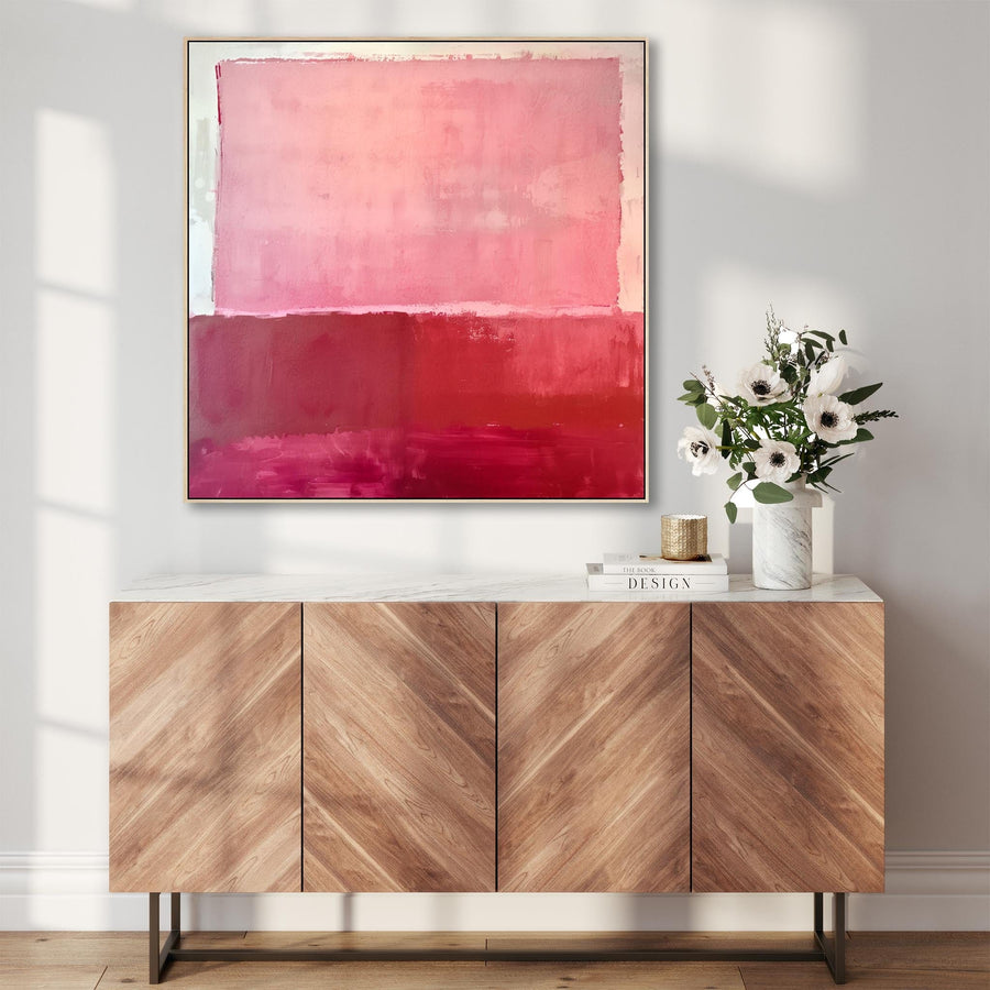 Large Abstract Mark Rothko Style Wall Art Framed Canvas Print Red Blush Pink Painting - 100cm x 100cm