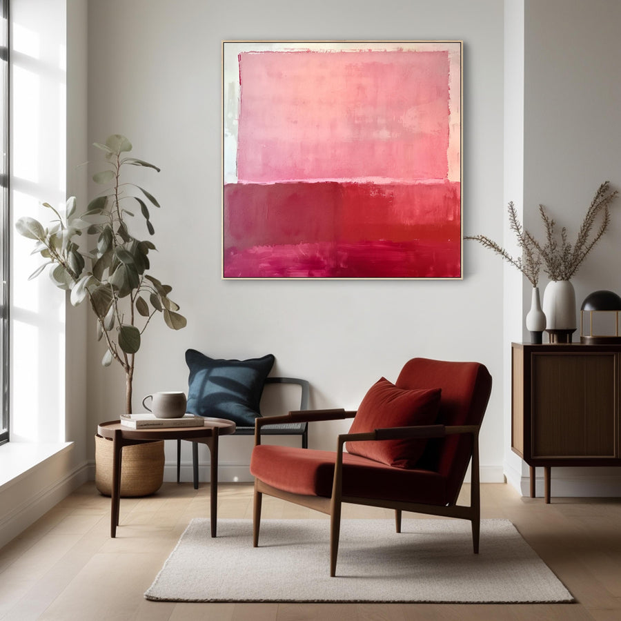 Large Abstract Mark Rothko Style Wall Art Framed Canvas Print Red Blush Pink Painting - 100cm x 100cm