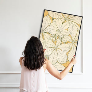 Large Mustard Yellow Leaves Framed Prints on Canvas by Owen Jones