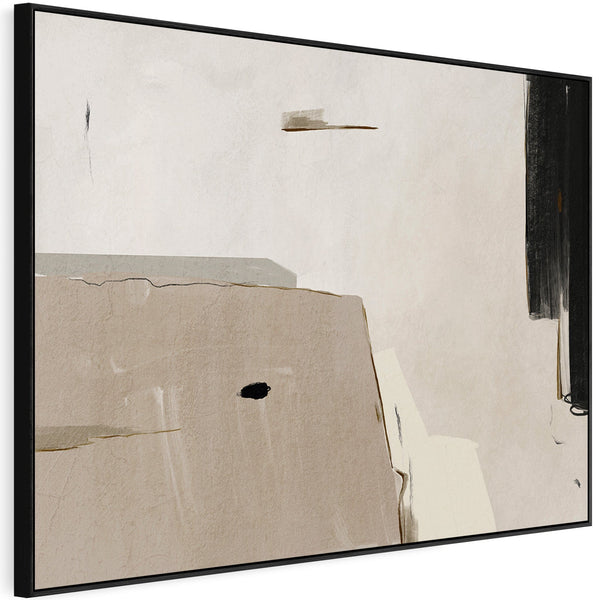 Large Neutral Abstract Canvas Wall Art - Framed Beige Black Artwork