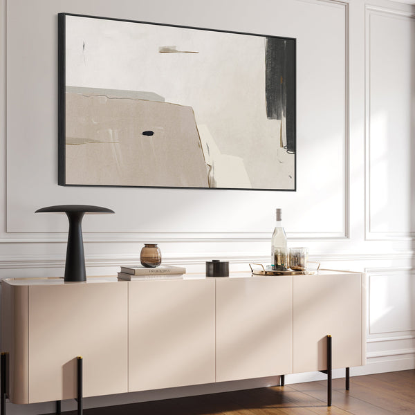 Large Neutral Abstract Canvas Wall Art - Framed Beige Black Artwork