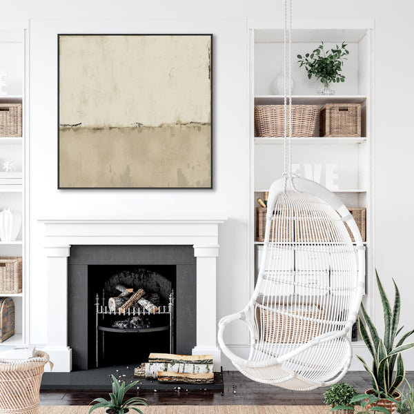 Neutral Abstract Framed Canvas Wall Art - Modern Cream Square Artwork