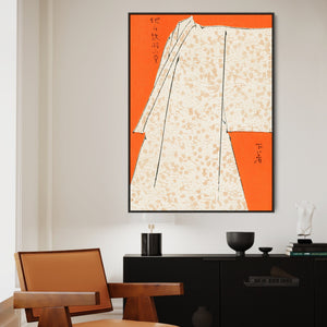 Large Orange Abstract Wall Art Framed Japanese Robe Canvas Print