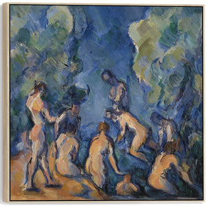 Large Blue Paul Cezanne Wall Art Framed Canvas Print of The Bathers Baigneurs Famous Painting - 100cm x 100cm