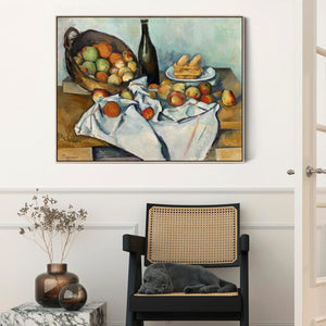 Large Paul Cezanne Kitchen Wall Art Framed Canvas Print of Basket of Apples Famous Painting