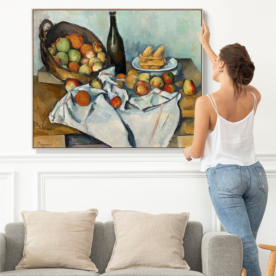 Large Paul Cezanne Kitchen Wall Art Framed Canvas Print of Basket of Apples Famous Painting