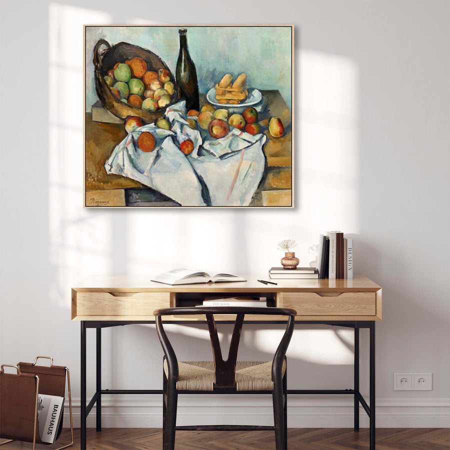 Large Paul Cezanne Kitchen Wall Art Framed Canvas Print of Basket of Apples Famous Painting