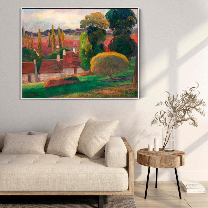 Large Paul Gauguin Wall Art Framed Canvas Print of a Farm in Brittany Landscape Painting - FFob-2257-W-L