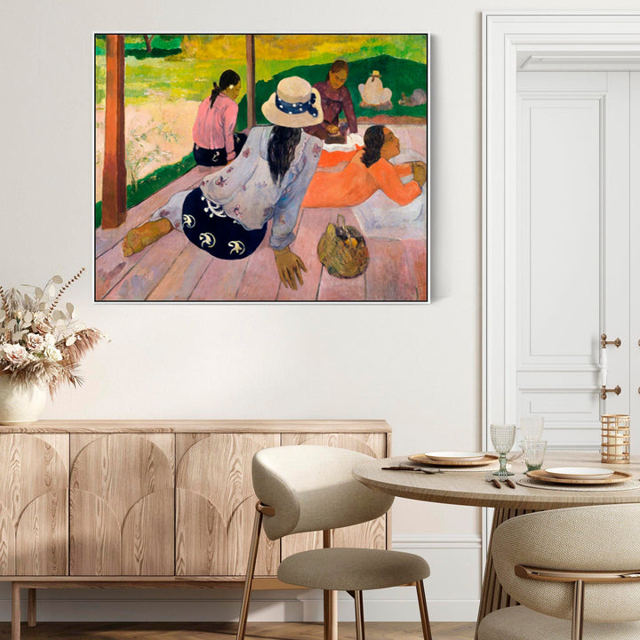 Large Colourful Paul Gauguin Wall Art Framed Canvas Print of Siesta Famous Painting - FFob-2225-Oak-L