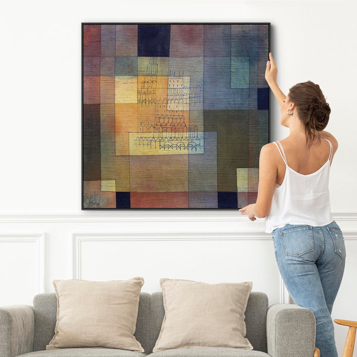 Large Colourful Paul Klee Abstract Wall Art Framed Canvas Print of Polyphonic Architecture Painting - 100cm x 100cm - FFs-2393-B-XL