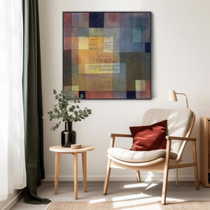 Large Colourful Paul Klee Abstract Wall Art Framed Canvas Print of Polyphonic Architecture Painting - 100cm x 100cm