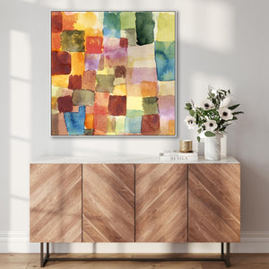 Large Multi Coloured Paul Klee Abstract Wall Art Framed Canvas Print of Watercolour Painting - 100cm x 100cm