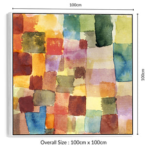 Large Multi Coloured Paul Klee Abstract Wall Art Framed Canvas Print of Watercolour Painting - 100cm x 100cm