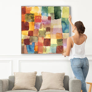 Large Multi Coloured Paul Klee Abstract Wall Art Framed Canvas Print of Watercolour Painting - 100cm x 100cm