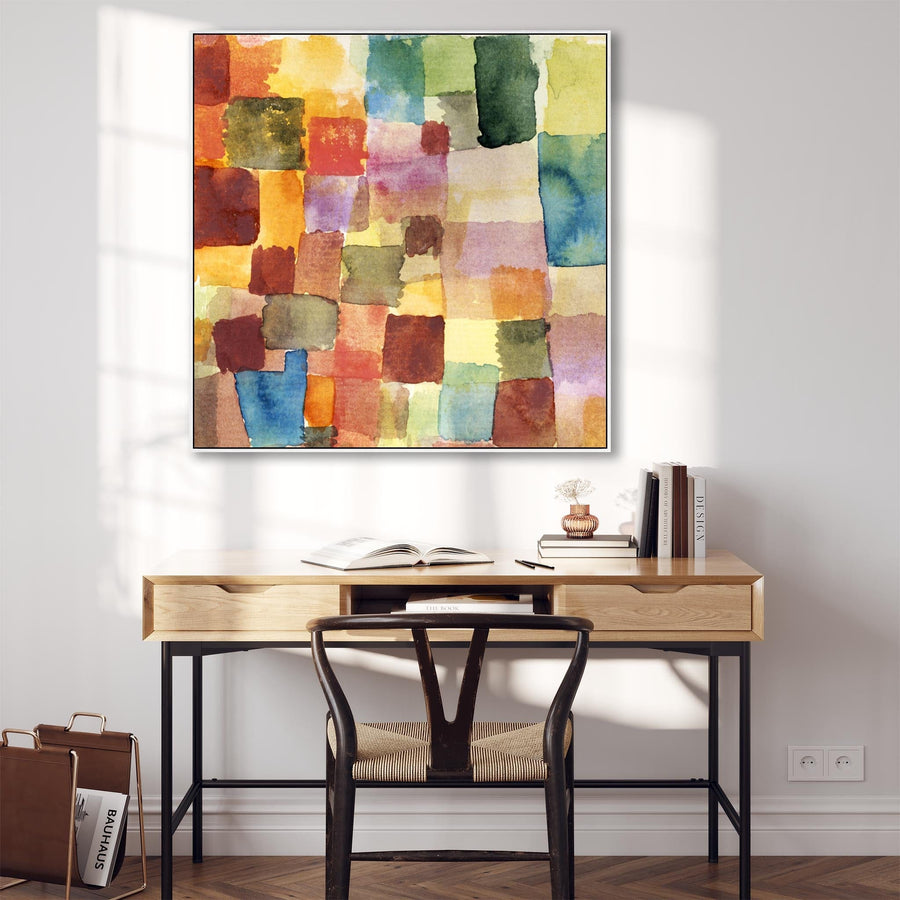 Large Multi Coloured Paul Klee Abstract Wall Art Framed Canvas Print of Watercolour Painting - 100cm x 100cm