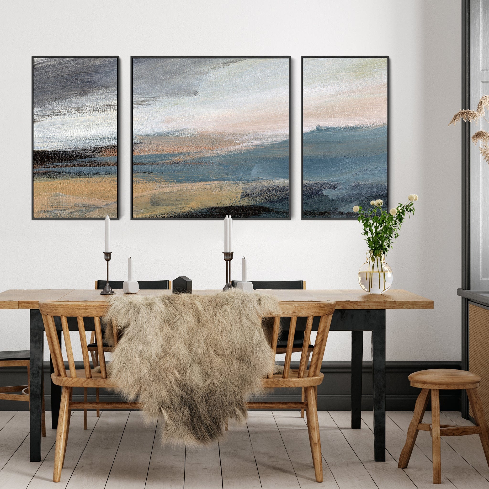 Extra Large Framed Abstract Artwork for Living Room Blue Grey Canvas