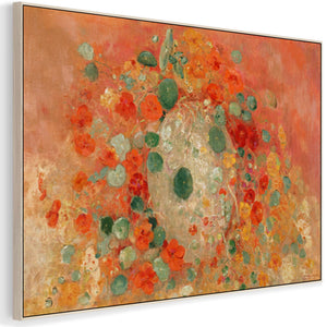 Large Red Abstract Wall Art Framed Canvas Print of Nasturtium Painting by Odilon Redon