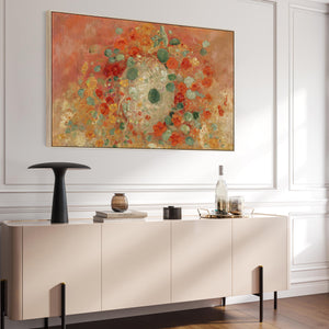 Large Red Abstract Wall Art Framed Canvas Print of Nasturtium Painting by Odilon Redon