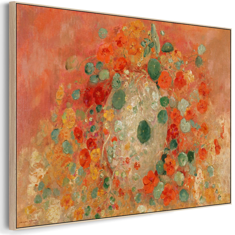 Large Red Abstract Wall Art Framed Canvas Print of Nasturtium Painting by Odilon Redon