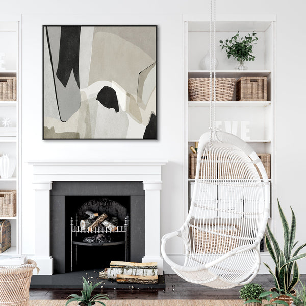 Large Sage Neutral Framed Wall Art - Abstract Canvas for Living Room