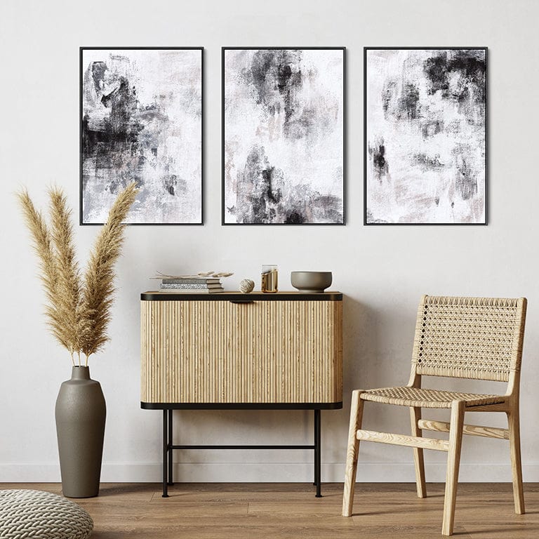 Set Of 3 Abstract Modern Wall Art Prints - Black & White Minimalist Gallery Set