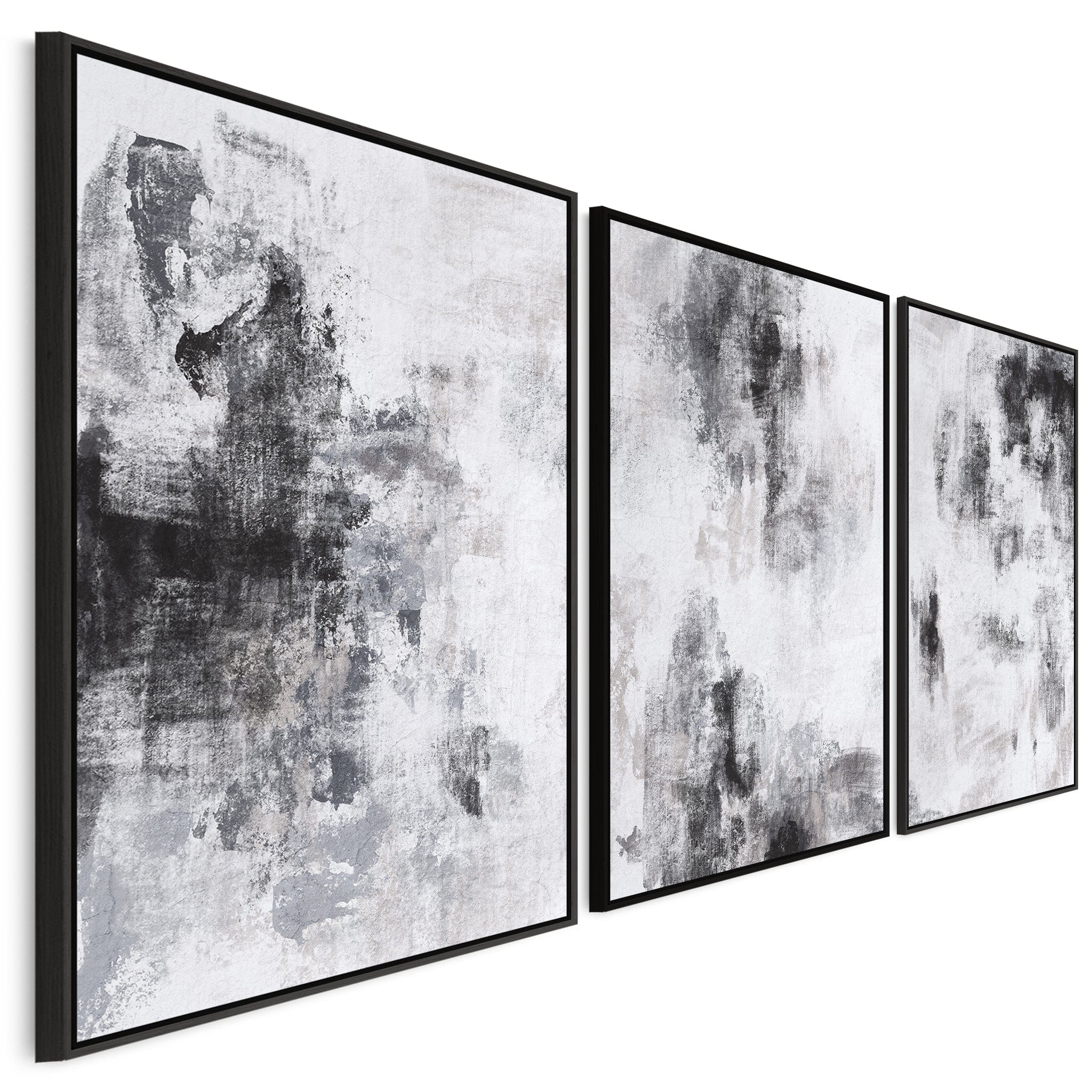 Extra Large Wall Art - Set of 3 - Black White Framed Abstract - 2094