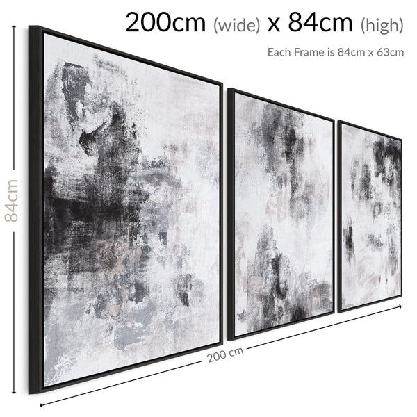 Extra Large Wall Art - Set of 3 - Black White Framed Abstract - 2094 - XL 200cm