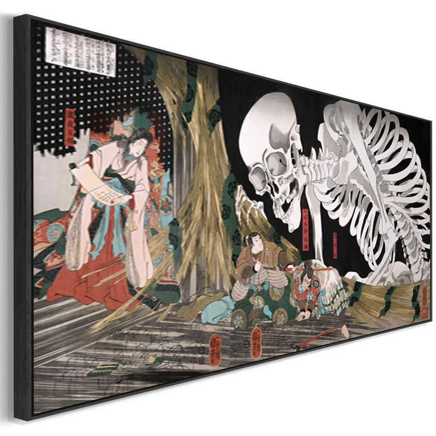 Japanese Mitsukuni Defying the Skeleton Specter Wall Art Framed Canvas Print of Utagawa Kuniyoshi Painting