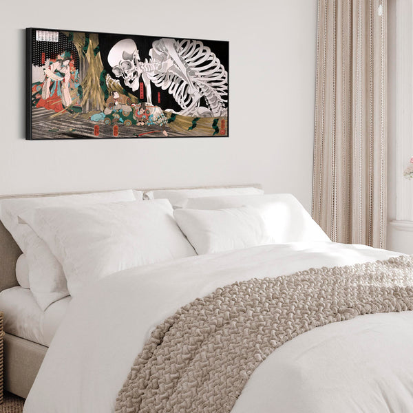 Japanese Mitsukuni Defying the Skeleton Specter Wall Art Framed Canvas Print of Utagawa Kuniyoshi Painting