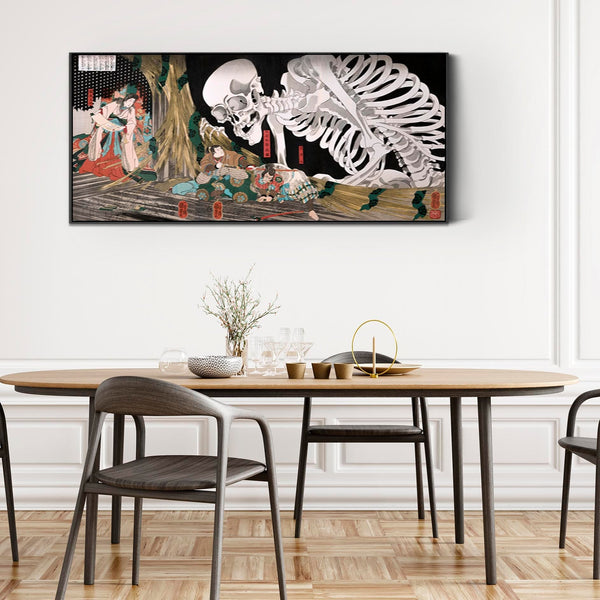 Japanese Mitsukuni Defying the Skeleton Specter Wall Art Framed Canvas Print of Utagawa Kuniyoshi Painting