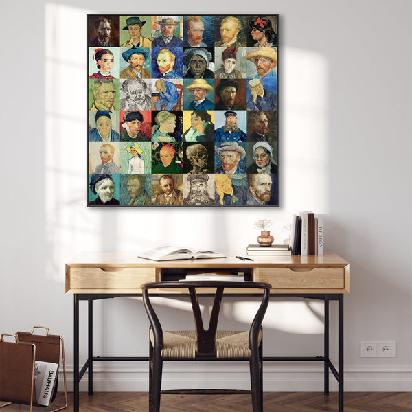 Large Vincent Van Gogh Framed Wall Art Print on Canvas - Multi Coloured 100cm x 100cm Collage