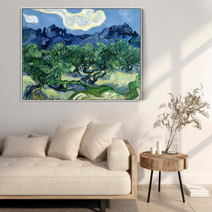 Large Vincent Van Gogh Framed Landscape Wall Art Print of Olive Trees at Apilles Painting