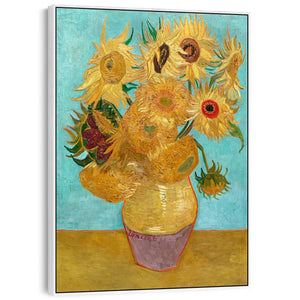 Large Vincent Van Gogh Wall Art Framed Canvas Print of 12 Sunflowers Vase Painting