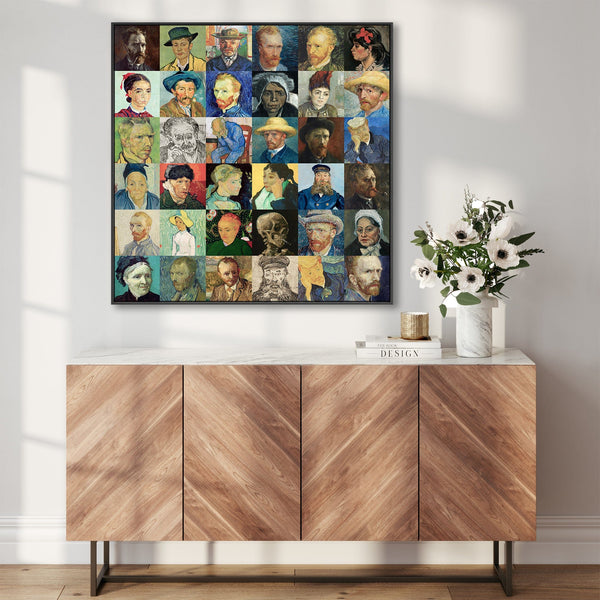 Large Vincent Van Gogh Framed Wall Art Print on Canvas - Multi Coloured 100cm x 100cm Collage