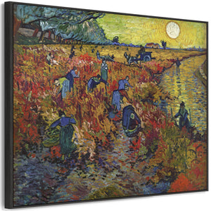 Large Vincent Van Gogh Landscape Wall Art Framed Canvas Print of Red Vineyards Painting