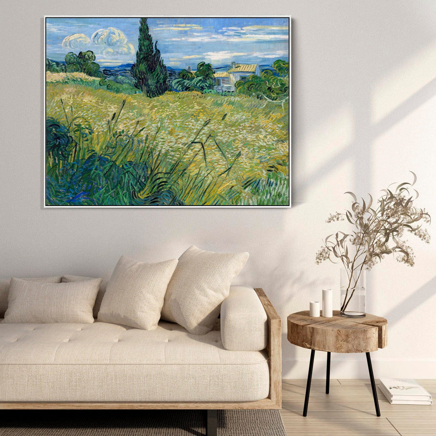 Large Vincent Van Gogh Framed Landscape Wall Art Print of Green Wheat Fields at Auvers Painting