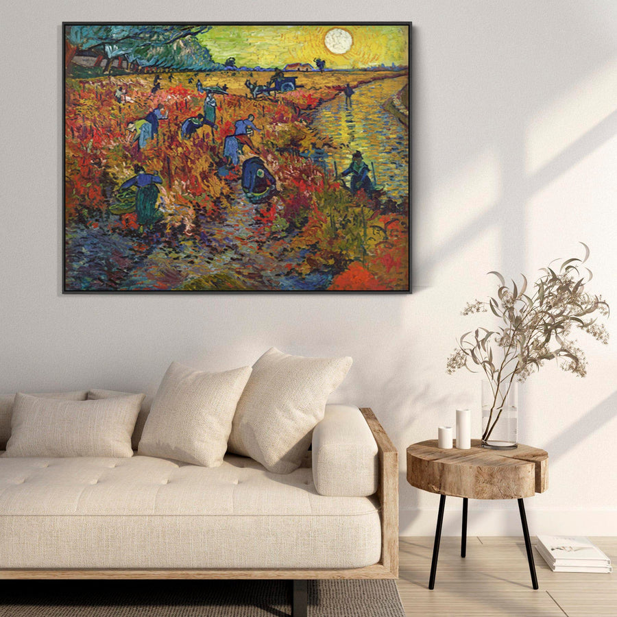 Large Vincent Van Gogh Landscape Wall Art Framed Canvas Print of Red Vineyards Painting