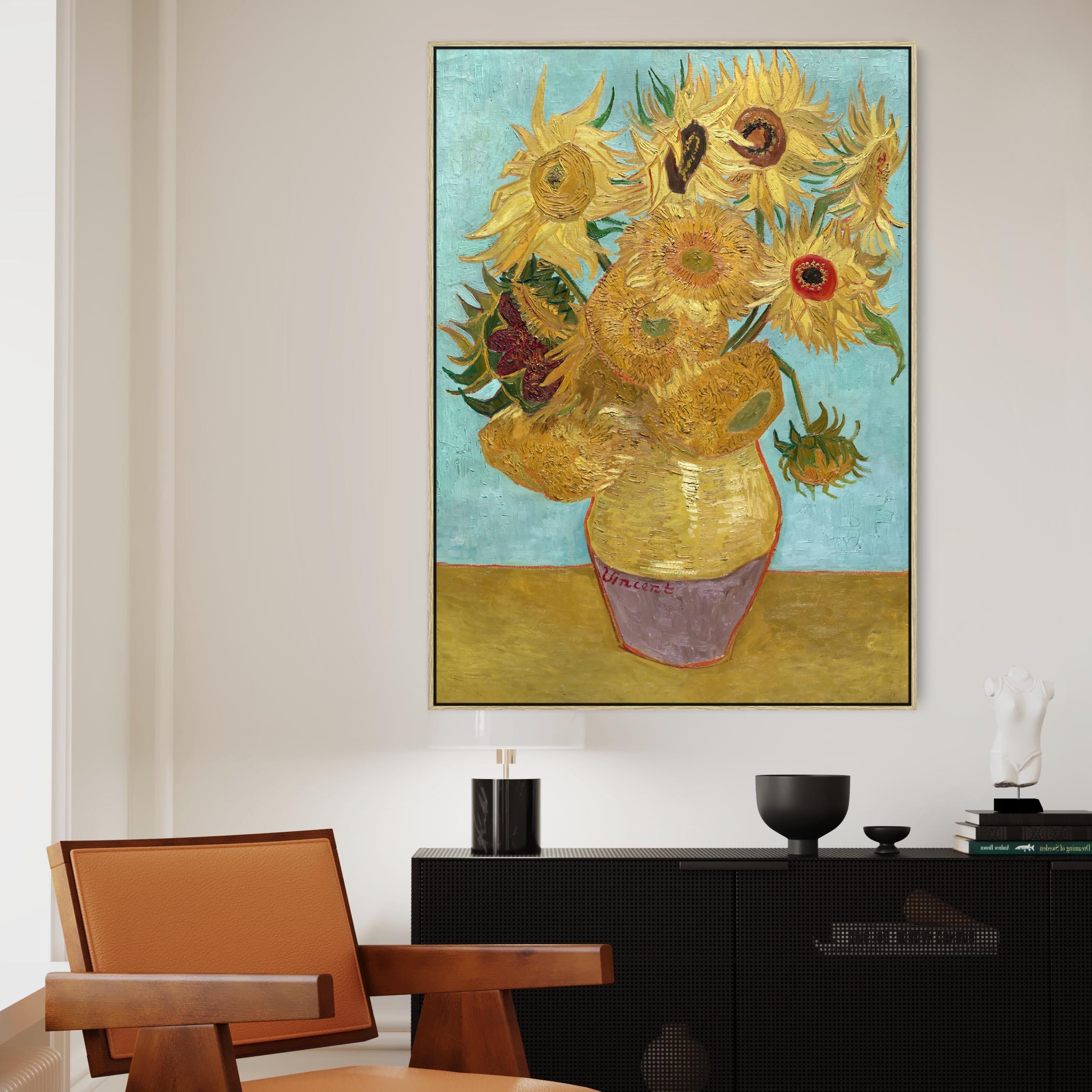 Vincent van Gogh Vase with Twelve Sunflowers (1888–1889) famous online painting Framed canvas