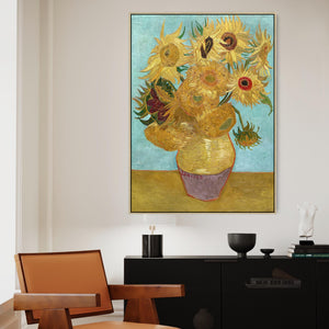 Large Vincent Van Gogh Wall Art Framed Canvas Print of 12 Sunflowers Vase Painting