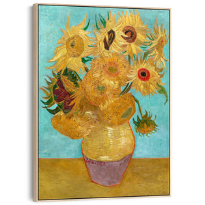 Large Vincent Van Gogh Wall Art Framed Canvas Print of 12 Sunflowers Vase Painting